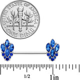 14G 9/16 Blue CZ Gem Fountain Barbell Nipple Ring Set