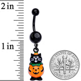 Black Gem Black Cat Surprise Pumpkin Halloween Dangle Belly Ring