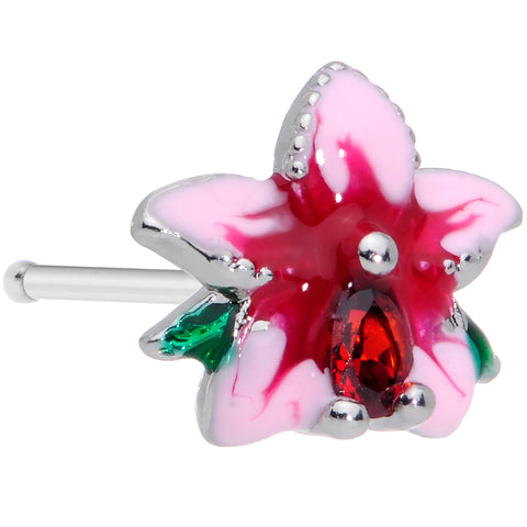 20G 1/4 Red Gem Exotic Flower Nose Bone