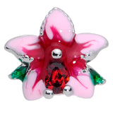 20G 1/4 Red Gem Exotic Flower Nose Bone