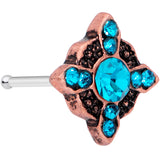 20G 1/4 Aqua Gem Rose Gold Tone Renaissance Nose Bone