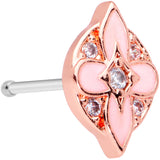 20G 1/4 Clear Gem Rose Gold Tone Pink Cross Nose Bone