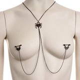 14G 9/16 Red Gem Black Spider Web Halloween Nipple Chain Necklace