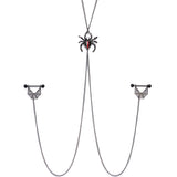 14G 9/16 Red Gem Black Spider Web Halloween Nipple Chain Necklace