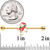 14G Gold Tone Skating Snowman Christmas Industrial Barbell 38mm