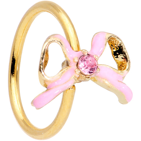 20G 5/16 Pink Gem Gold Tone Pink Bow Nose Hoop