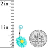 Aqua Gem Daisy Pearlescent Belly Ring Set of 3