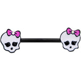 14G 9/16 Aurora Gem Black Kawaii Skull Barbell Nipple Ring Set