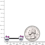 14G 9/16 Aurora Gem Black Kawaii Skull Barbell Nipple Ring Set