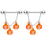 14G 9/16 Pumpkin Halloween Chain Dangle Nipple Ring Set