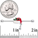 14G Clear Gem Jolly Santa Hat Christmas Industrial Barbell 38mm