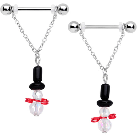 14G 11/16 Aurora Gem Snowman Christmas Dangle Nipple Ring Set