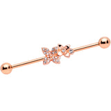 14G Clear Gem Rose Gold Tone Butterfly Industrial Barbell 38mm