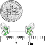 14G 9/16 Green Gem Lacy Butterfly Barbell Nipple Ring Set