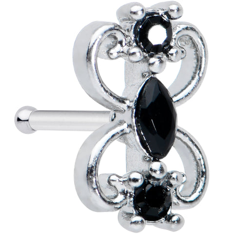 20G 1/4 Black Gem Art Deco Swirls Nose Bone