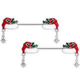 14G 9/16 Clear Gem Jolly Santa Hat Christmas Nipple Ring Set