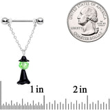 14G 11/16 Green Gem Spooky Witch Halloween Dangle Nipple Ring Set