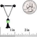 14G 11/16 Green Gem Black Witch Halloween Dangle Nipple Ring Set