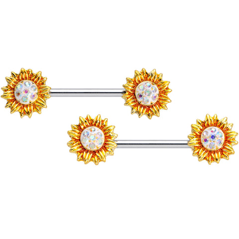 14G 9/16 Aurora Gem Scintillating Sunflower Nipple Ring Set