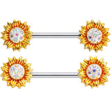 14G 9/16 Aurora Gem Scintillating Sunflower Nipple Ring Set