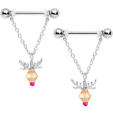 14G 11/16 Tan Red Gem Reindeer Christmas Dangle Nipple Ring Set