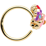 20G 5/16 Red Pink Gem Gold Tone Multi Flower Nose Hoop