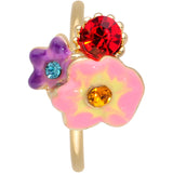 20G 5/16 Red Pink Gem Gold Tone Multi Flower Nose Hoop