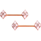 14G 9/16 Clear Gem Rose Gold Tone Pink Cross Nipple Ring Set