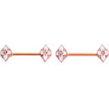 14G 9/16 Clear Gem Rose Gold Tone Pink Cross Nipple Ring Set