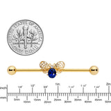 14G Blue Gem Gold Tone Beautiful Bee Industrial Barbell 38mm