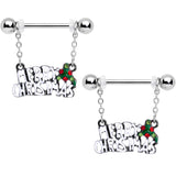 14G 11/16 Red Gem Merry Christmas Dangle Nipple Ring Set