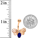 Clear Blue Gem Rose Gold Tone Beautiful Bee Belly Ring