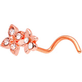 20G 1/4 Clear Gem Rose Gold Hue Butterfly Flower Nose Ring Screw