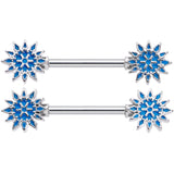 14G 9/16 Blue Winter Snowflake Christmas Barbell Nipple Ring Set
