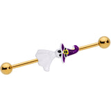 14G Gold Tone Ghost Witch Halloween Industrial Barbell 38mm