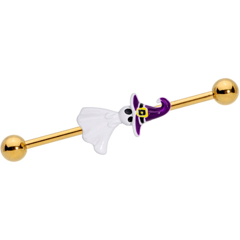 14G Gold Tone Ghost Witch Halloween Industrial Barbell 38mm