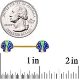 14G 9/16 Gold Tone Blue Shells Barbell Nipple Ring Set