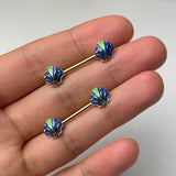 14G 9/16 Gold Tone Blue Shells Barbell Nipple Ring Set