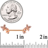 14G 9/16 Clear Gem Rose Gold Tone Butterfly Duo Nipple Ring Set