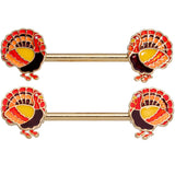 14G 9/16 Gold Tone Turkey Thanksgiving Barbell Nipple Rings