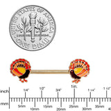 14G 9/16 Gold Tone Turkey Thanksgiving Barbell Nipple Rings