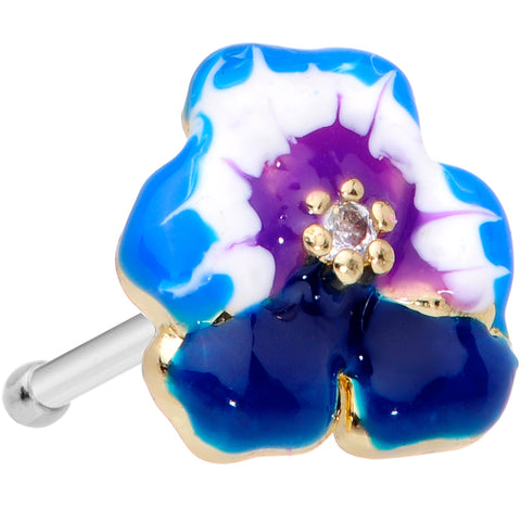 20G 1/4 Clear CZ Gem Blue Spring Flower Nose Bone