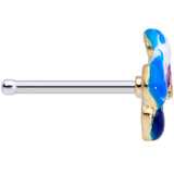 20G 1/4 Clear CZ Gem Blue Spring Flower Nose Bone
