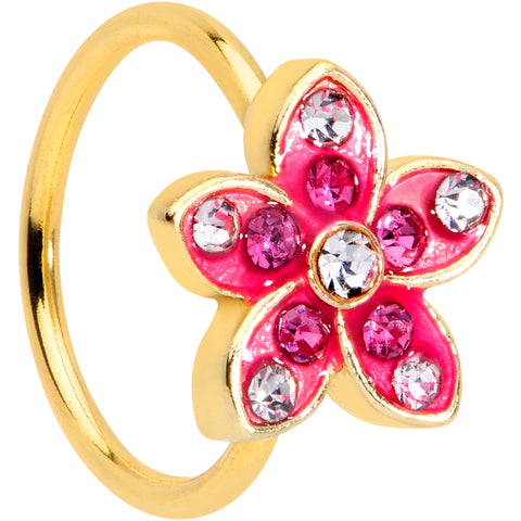 20G 5/16 Clear Purple Gem Gold Tone Fabulous Flower Nose Hoop