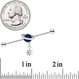 14G Aurora Blue Gem Saturn Star Dangle Industrial Barbell 38mm
