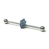 14G Blue CZ Gem Fountain Industrial Barbell 38mm