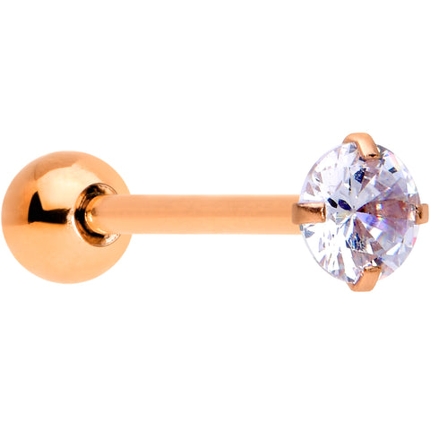 Clear CZ Gem Rose Gold Tone Circle Top Barbell Tongue Ring