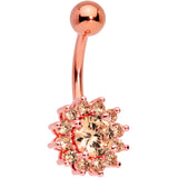Champagne Gem Rose Gold Tone Rococo Flower Belly Ring