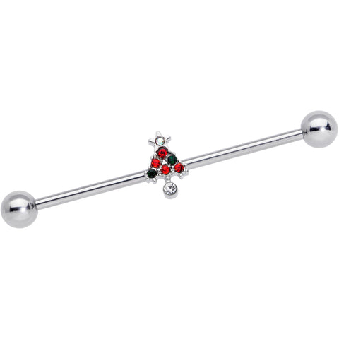 14G Clear Red Green Gem Christmas Tree Industrial Barbell 38mm