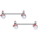 14G 5/8 Pearlescent Orb Snowman Christmas Barbell Nipple Ring Set